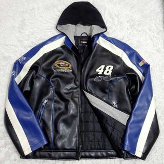 極美品 L NASCAR レーシング ジャケット 黒 ワッペン 中綿キルティング(ライダースジャケット)