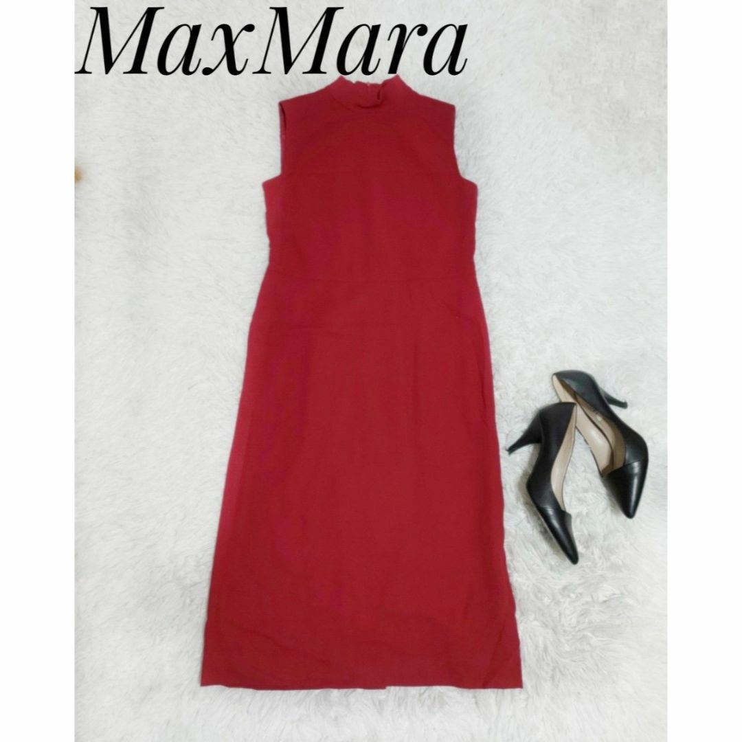 Max Mara(マックスマーラ)のMaxMara　 ノースリーブ ワンピース　レッド　Ｍサイズ レディースのワンピース(ロングワンピース/マキシワンピース)の商品写真