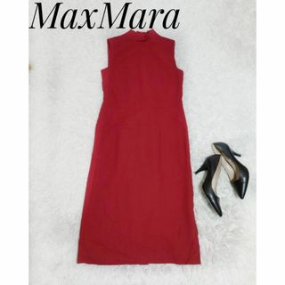 マックスマーラ(Max Mara)のMaxMara　 ノースリーブ ワンピース　レッド　Ｍサイズ(ロングワンピース/マキシワンピース)