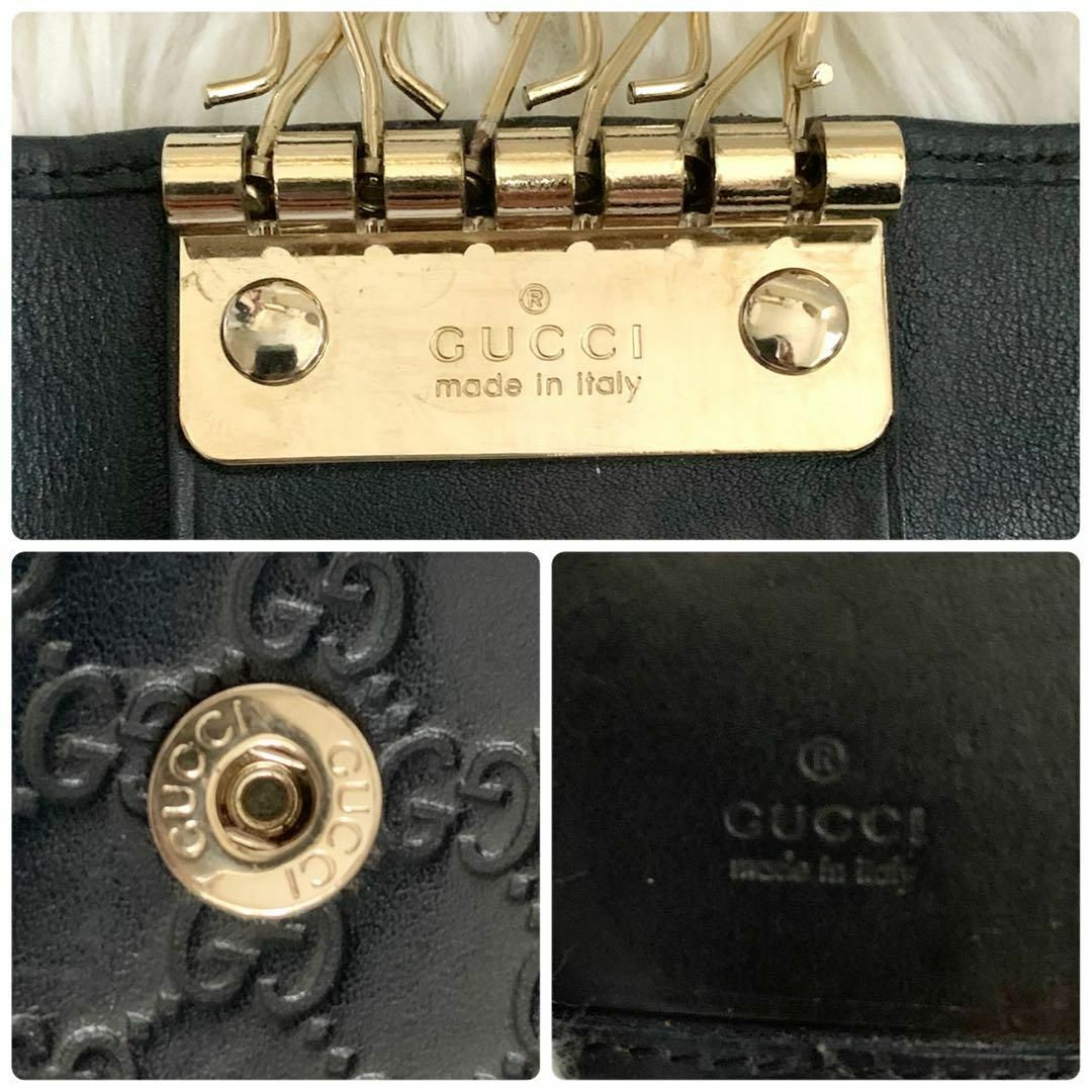 美品✨GUCCI グッチ キーケース 6連 GG マイクロシマ レザー ブラック