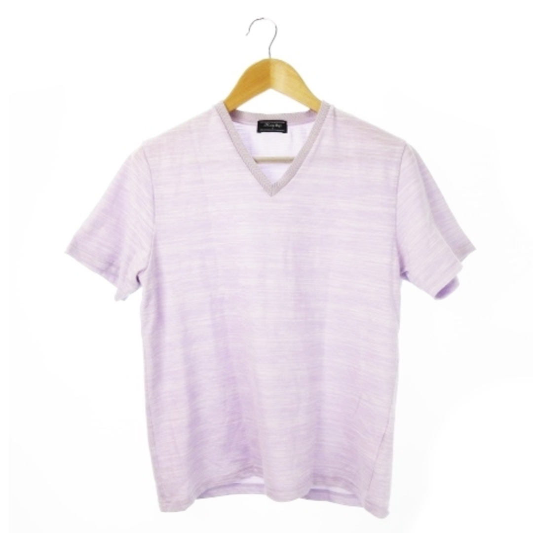 MEN'S BIGI(メンズビギ)のメンズビギ Tシャツ Vネック 半袖 切替 ワンポイント 杢 L 紫 ラベンダー メンズのトップス(Tシャツ/カットソー(半袖/袖なし))の商品写真