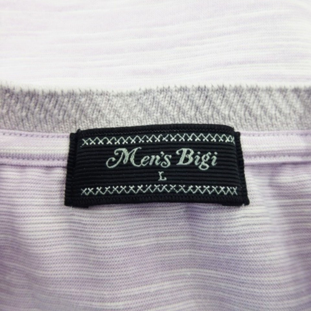 MEN'S BIGI(メンズビギ)のメンズビギ Tシャツ Vネック 半袖 切替 ワンポイント 杢 L 紫 ラベンダー メンズのトップス(Tシャツ/カットソー(半袖/袖なし))の商品写真