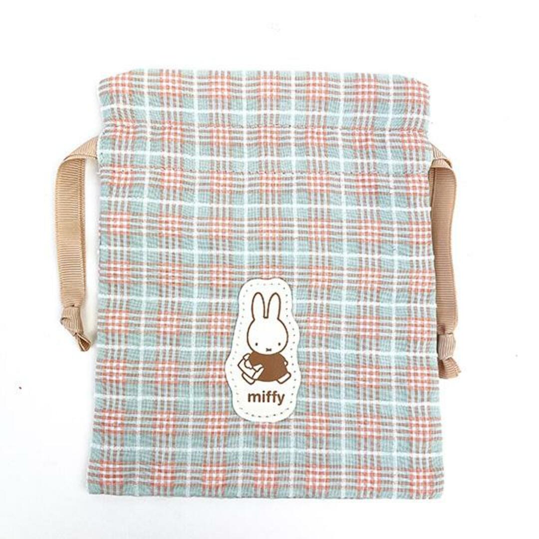 miffy(ミッフィー)のミッフィー miffy レトロチェック 巾着袋 グリーン 小物入れ キッズ/ベビー/マタニティのこども用バッグ(ランチボックス巾着)の商品写真