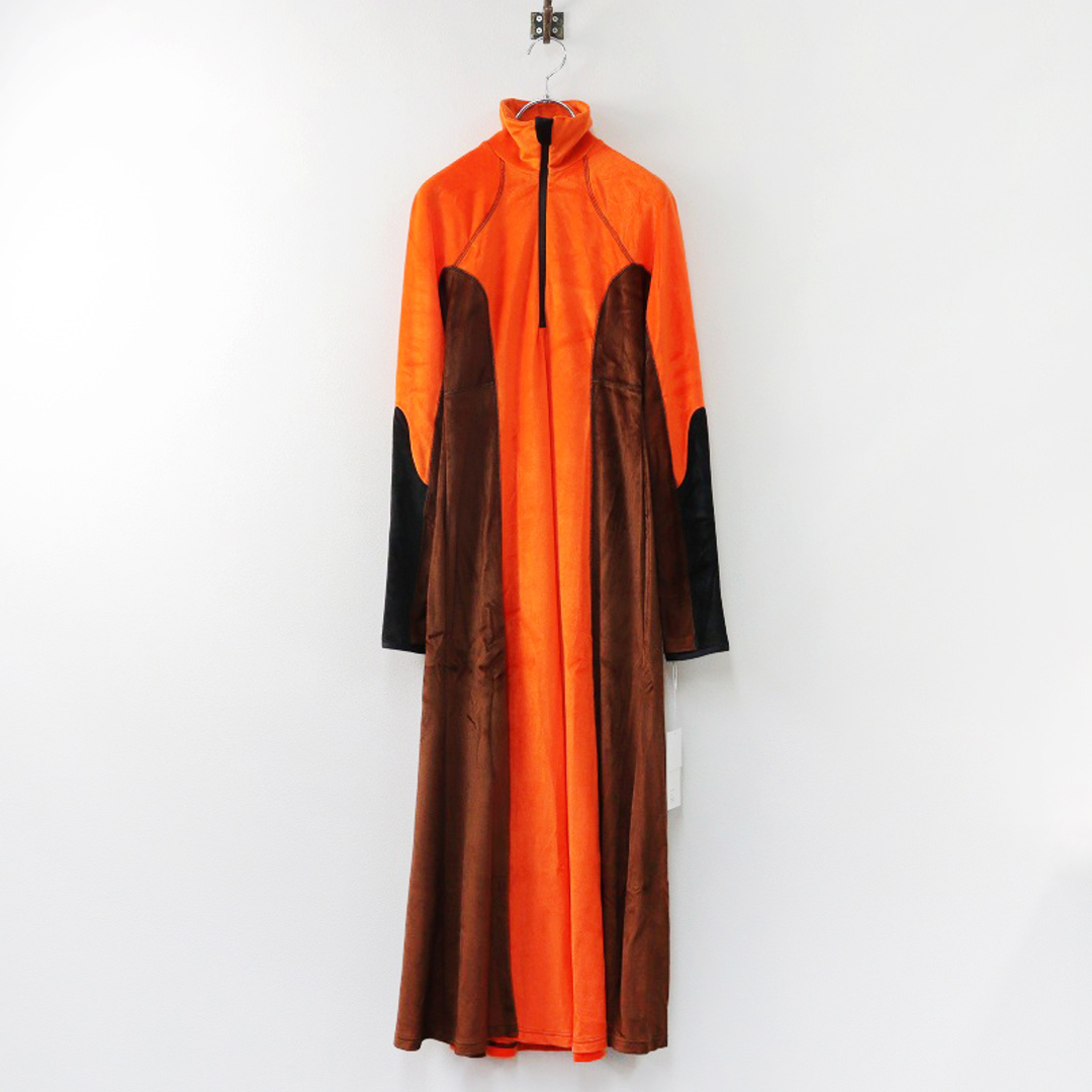 定価6.6万 未使用 2022AW マメ クロゴウチ Mame Kurogouch Velour Jersey Flared Dress ベロアドレス 1/オレンジ【2400013757324】 レディースのワンピース(その他)の商品写真