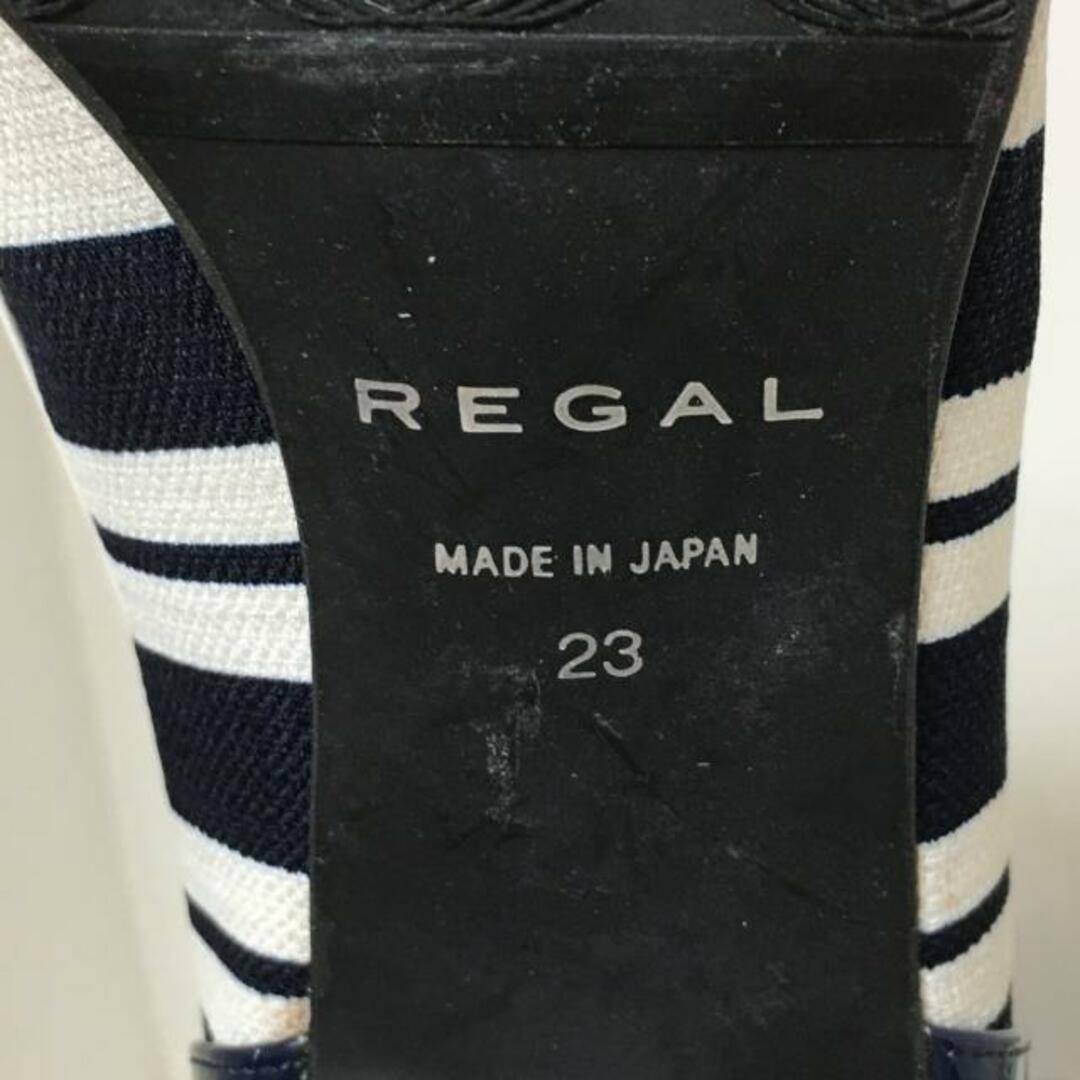 REGAL(リーガル)のREGAL(リーガル) パンプス 23 レディース - ダークネイビー×白×グリーン オープントゥ キャンバス×エナメル（レザー） レディースの靴/シューズ(ハイヒール/パンプス)の商品写真