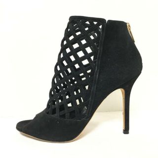 ジミーチュウ(JIMMY CHOO)のJIMMY CHOO(ジミーチュウ) ショートブーツ 36 1/2 レディース - 黒 編み込み/オープントゥ スエード(ブーツ)