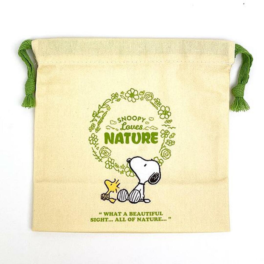 SNOOPY(スヌーピー)のスヌーピー 巾着袋(S) ベージュ Loves NATURE 小物入れ SNOOPY キッズ/ベビー/マタニティのこども用バッグ(ランチボックス巾着)の商品写真