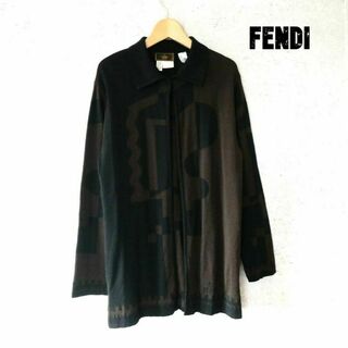 フェンディ(FENDI)の良品 FENDI 総柄 ロング丈 襟付き ニットカーディガン(カーディガン)