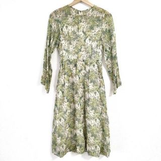 ハナエモリ(HANAE MORI)のHANAE MORI(ハナエモリ) ワンピース サイズ7 S レディース - アイボリー×ライトグリーン×マルチ クルーネック/長袖/ロング/VIVID(その他)