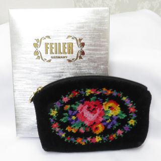 フェイラー(FEILER)のFEILER (フェイラー) ポーチ ファスナーポーチ シュニール織 薔薇 黒(日用品/生活雑貨)