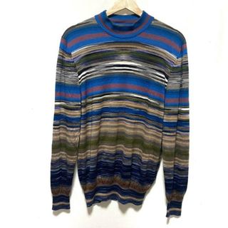 ミッソーニ(MISSONI)のMISSONI(ミッソーニ) 長袖セーター メンズ美品  - ブルー×ベージュ×マルチ ハイネック/ボーダー(ニット/セーター)