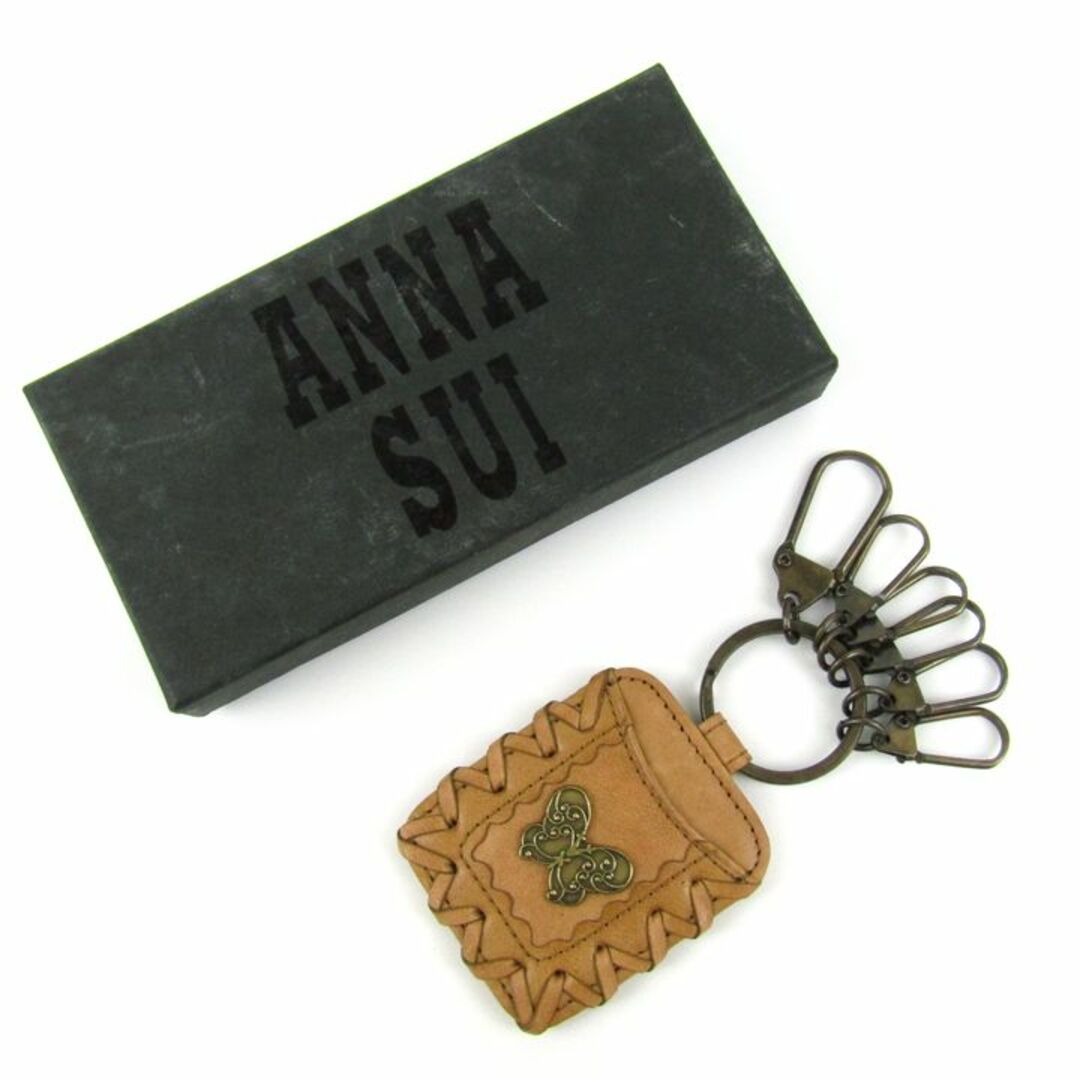 ANNA SUI(アナスイ)のアナスイ キーホルダー キーリング レザー 蝶 6連 チャーム ブランド 小物 レディース ブラウン ANNA SUI レディースのファッション小物(キーホルダー)の商品写真