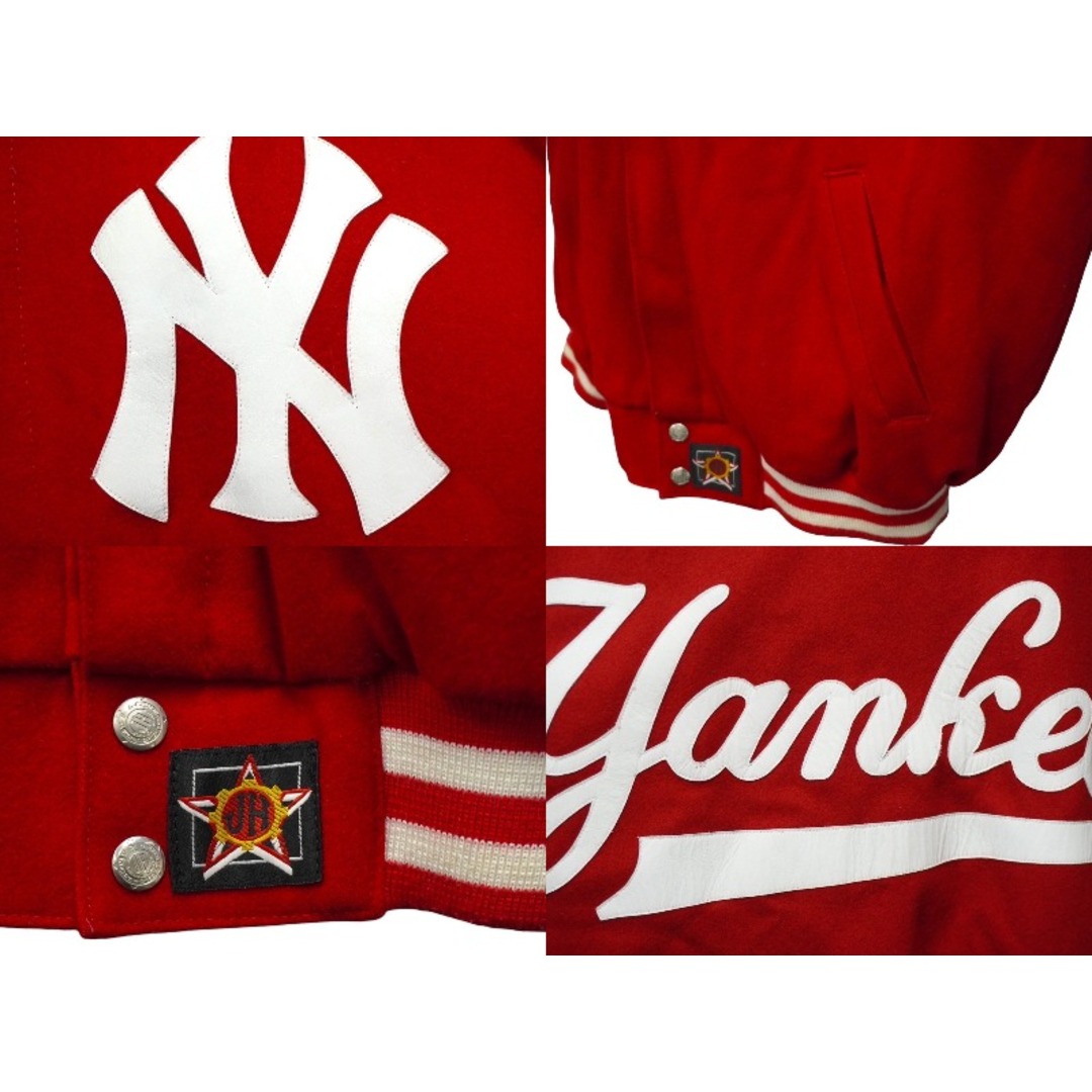 JH DESIGN ジェイエイチデザイン スタジャン ヤンキース New York Yankees ウール ナイロン レザー サイズL レッド 美品 中古 60799 レディースのジャケット/アウター(その他)の商品写真