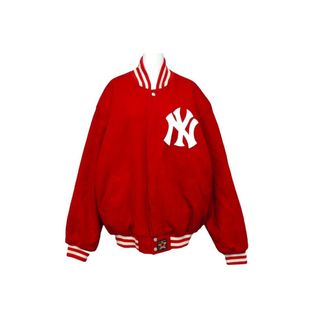 JH DESIGN ジェイエイチデザイン スタジャン ヤンキース New York Yankees ウール ナイロン レザー サイズL レッド 美品 中古 60799(その他)