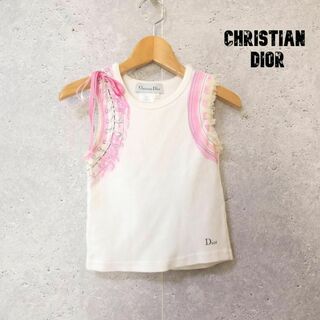 クリスチャンディオール(Christian Dior)の美品 Christian Dior リボン フリル ジッププリント タンクトップ(Tシャツ/カットソー)