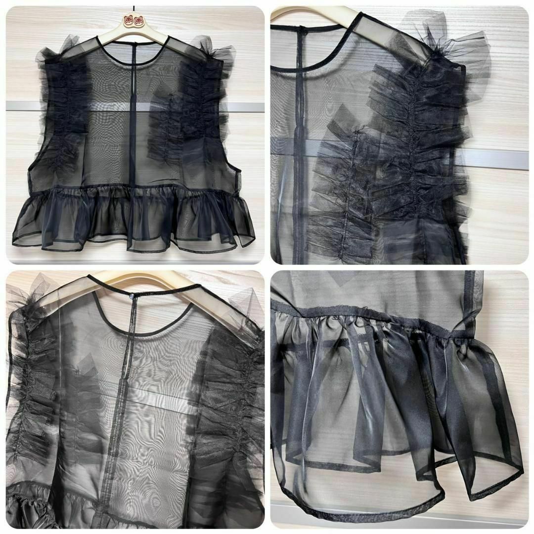 HeRIN.CYE(ヘリンドットサイ)の完売新品 HeRIN.CYE Sheer many frill vest BLK レディースのトップス(シャツ/ブラウス(半袖/袖なし))の商品写真