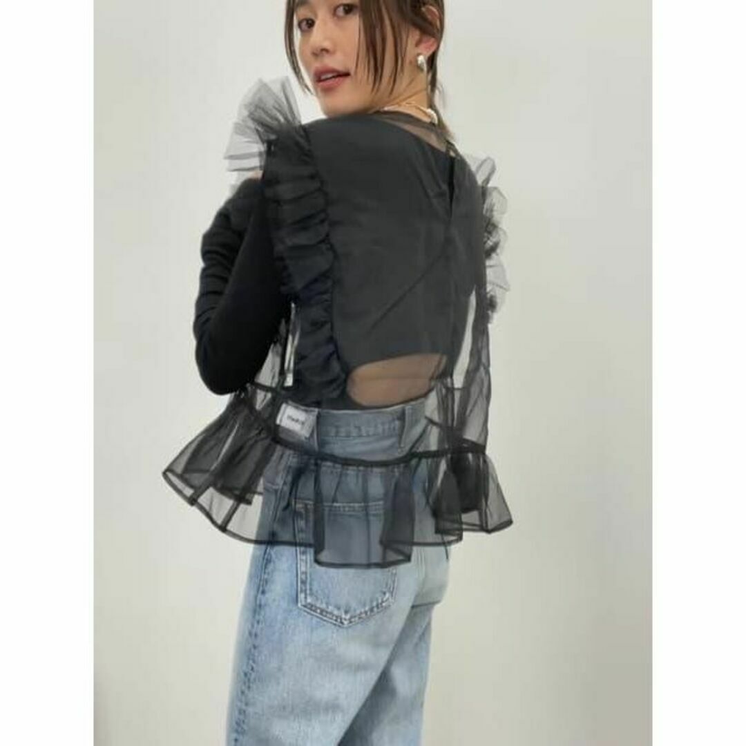 HeRIN.CYE(ヘリンドットサイ)の完売新品 HeRIN.CYE Sheer many frill vest BLK レディースのトップス(シャツ/ブラウス(半袖/袖なし))の商品写真