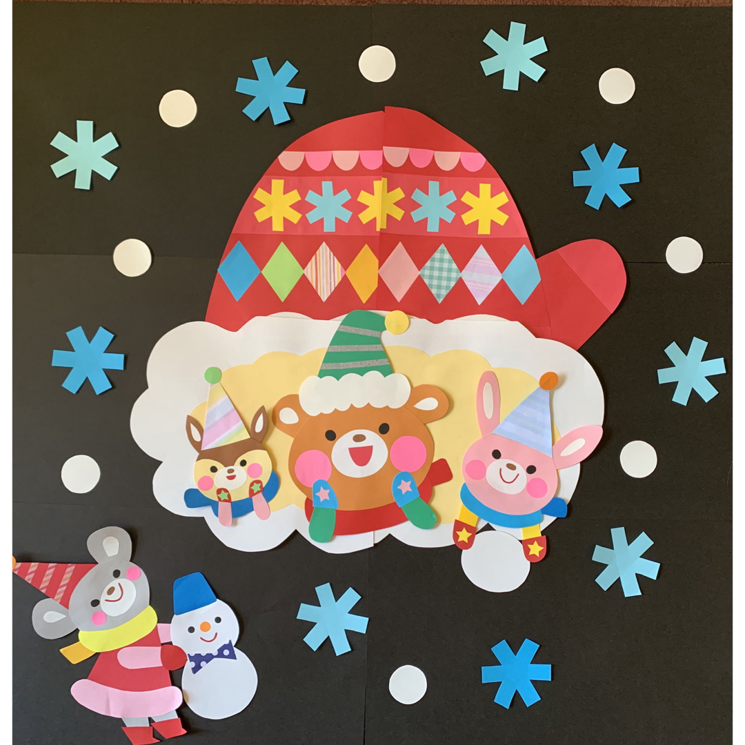 手袋壁面　雪の壁面　冬の壁面 ハンドメイドの素材/材料(型紙/パターン)の商品写真