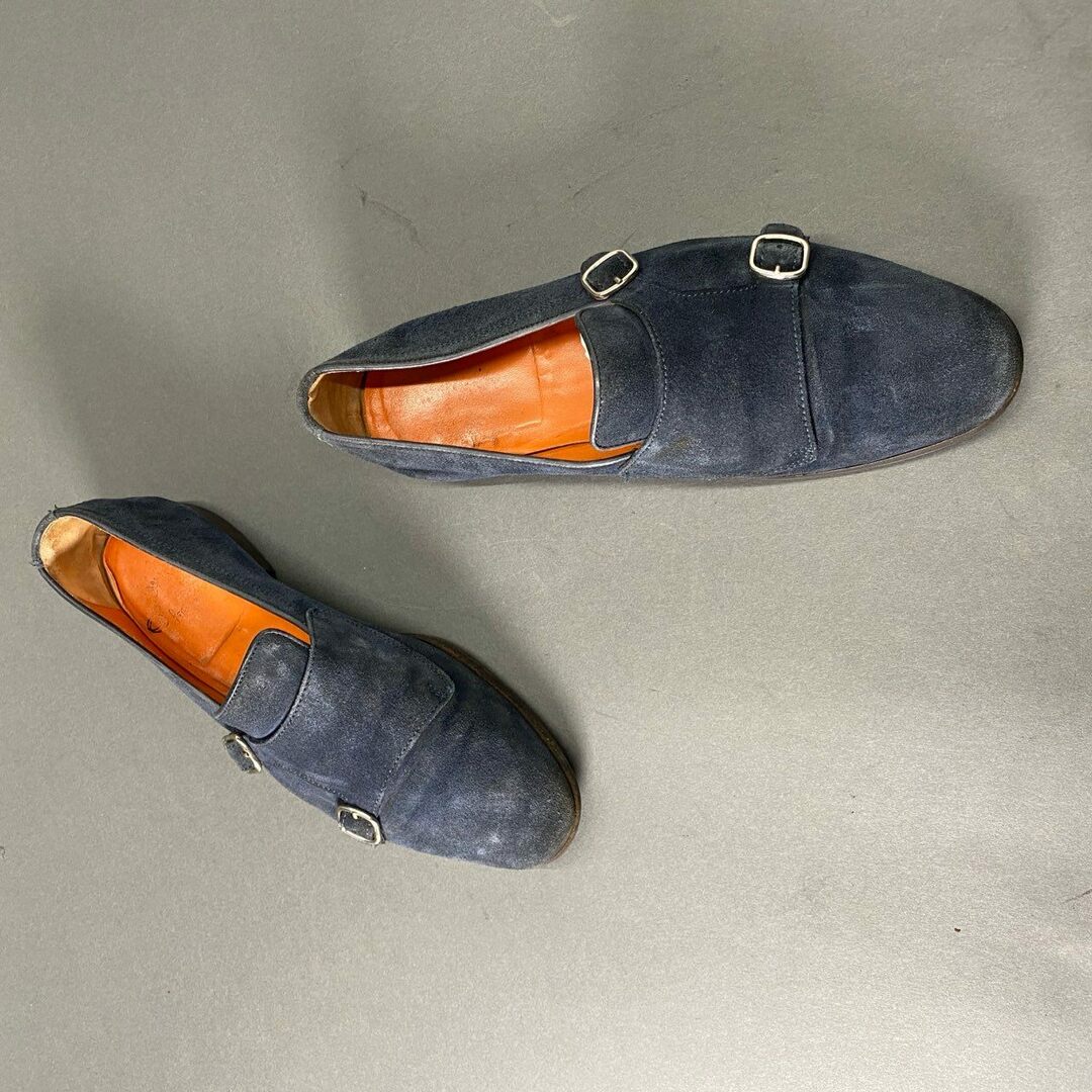 Santoni(サントーニ)の3c1 Santoni サントーニ イタリア製 ダブルモンクストラップ ドレスシューズ 革靴 スウェード ビジネス フォーマル 6 ネイビー スエード MADE IN ITALY メンズの靴/シューズ(ドレス/ビジネス)の商品写真