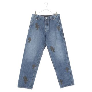 クロムハーツ(Chrome Hearts)のCHROME HEARTS クロムハーツ DENIM CARPENTER CROSS PATCH クロスパッチ アフターカスタム カーペンターデニムパンツ インディゴ/ブラック(デニム/ジーンズ)