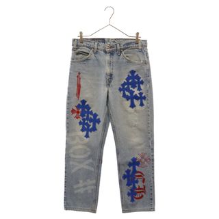 クロムハーツ(Chrome Hearts)のCHROME HEARTS クロムハーツ ×LEVI'S STENCIL DENIM ステンシル ペイントデザインクロスパッチ付きデニムパンツ リーバイス インディゴ/ブルー/レッド(デニム/ジーンズ)