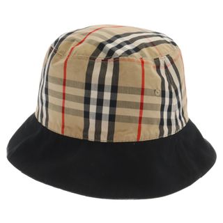 バーバリー(BURBERRY)のBURBERRY バーバリー Logo Reversible Bucket Hat ペイントロゴ ノバチェック リバーシブルバケットハット ブラック/ブラウン(ハット)