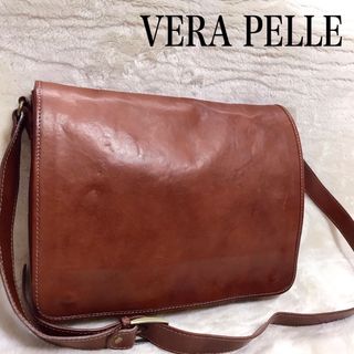 美品 VERA PELLE オールレザー メッセンジャーバッグ ショルダーバッグ(メッセンジャーバッグ)