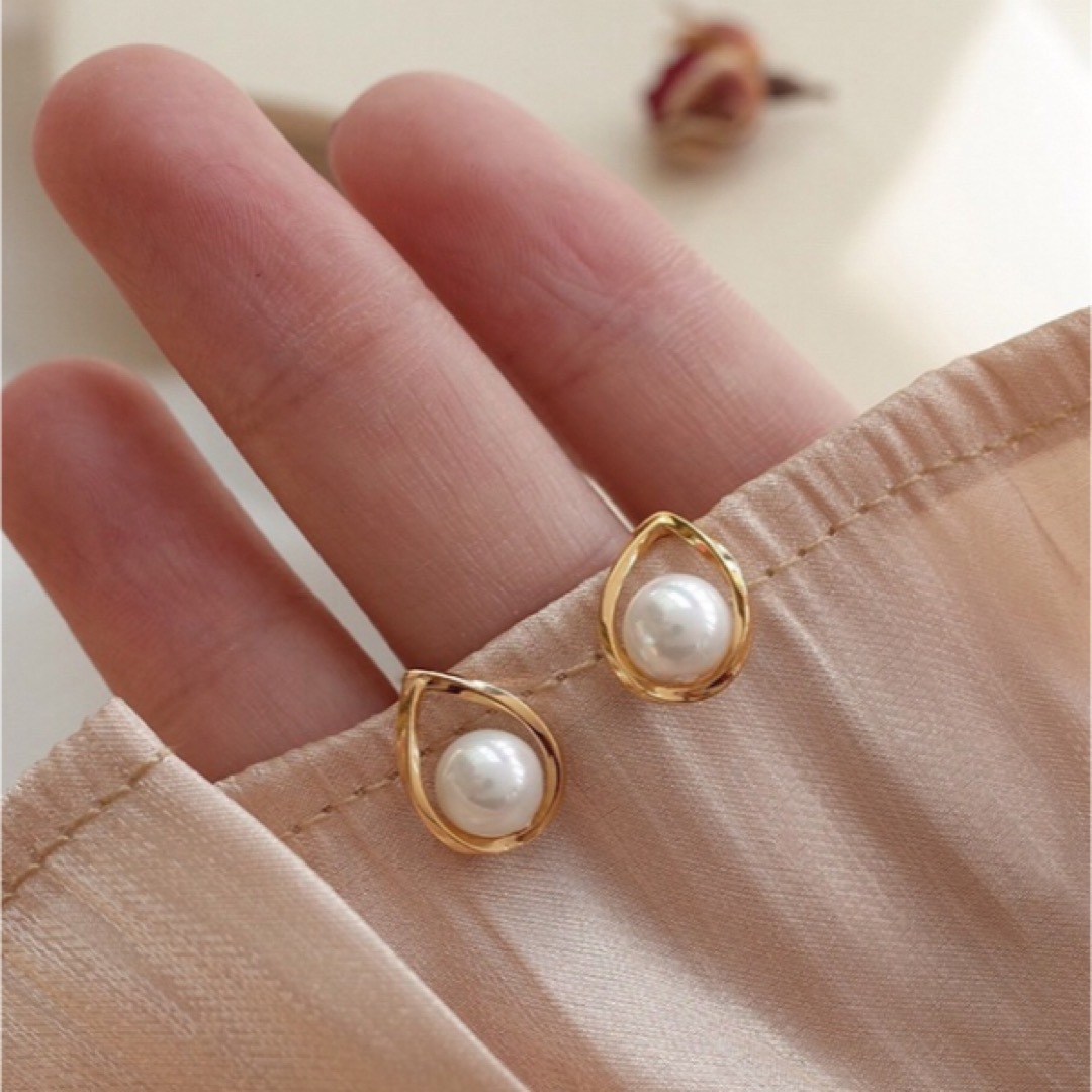 drop perl pierce gold sv925 14k ハンドメイドのアクセサリー(ピアス)の商品写真