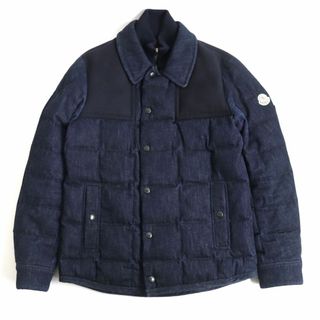 モンクレール(MONCLER)の美品◆17-18AW MONCLER モンクレール CLOVIS クロヴィス ロゴワッペン スナップボタン×WZIP ダウンジャケット インディゴ 0 正規品 メンズ(ダウンジャケット)