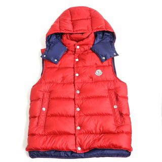 モンクレール(MONCLER)の美品◆19年製 MONCLER モンクレール BILLECART/ビルカール ロゴワッペン WZIP フーデッド ダウンジャケット/ジレ レッド 1 正規品 メンズ(ダウンベスト)