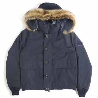 モンクレール(MONCLER)の美品◆2020AW MONCLER モンクレール CAVELL WZIP×ボタン デカロゴワッペン付き フーデッド ダウンジャケット ネイビー 2 正規品 メンズ r14-st30322-189(ダウンジャケット)