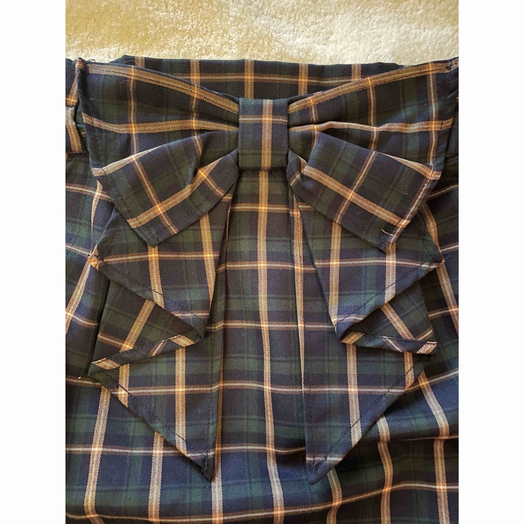 グリーン系チェックスカート　バックリボン レディースのスカート(ミニスカート)の商品写真
