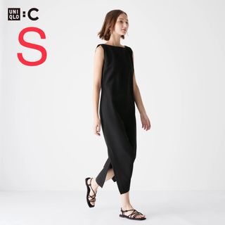 ユニクロ(UNIQLO)のユニクロシー　UNIQLO C  クレープジャージーワンピース　S  ブラック(ロングワンピース/マキシワンピース)