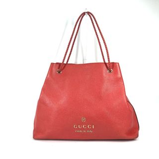 グッチ(Gucci)のグッチ GUCCI ショルダーバッグ 肩掛け 380118 ロゴ 編み込みハンドル トートバッグ レザー レッド系(トートバッグ)