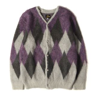 ニードルス(Needles)のNEEDLES ニードルズ カーディガン サイズ:S アーガイル柄 モヘヤ ウール ニット ボタンカーディガン MOHAIR CARDIGAN DIAMOND DI215 グレー パープル 日本製 トップス セーター【メンズ】【中古】(カーディガン)