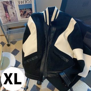 【大人気♪】XL　上着　ジャケット　アウター　バイク　アメリカン　モノクロ(テーラードジャケット)