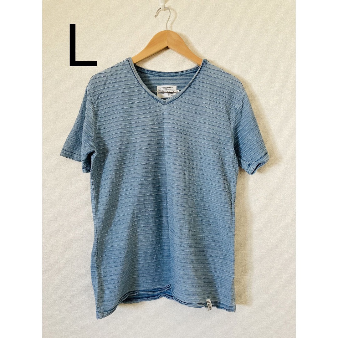 AZUL by moussy(アズールバイマウジー)のAZUL  メンズ　デニム　Tシャツ　カットソー　半袖　シャツ　Vネック　L  メンズのトップス(Tシャツ/カットソー(半袖/袖なし))の商品写真