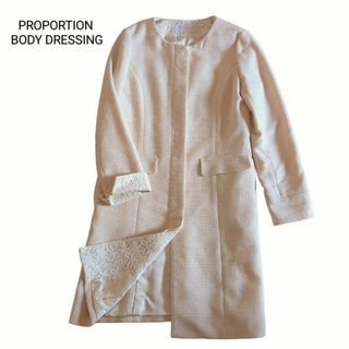 プロポーションボディドレッシング(PROPORTION BODY DRESSING)のプロポーションドレッシング ノーカラーコート ロング レース ピンクベージュ 2(ロングコート)