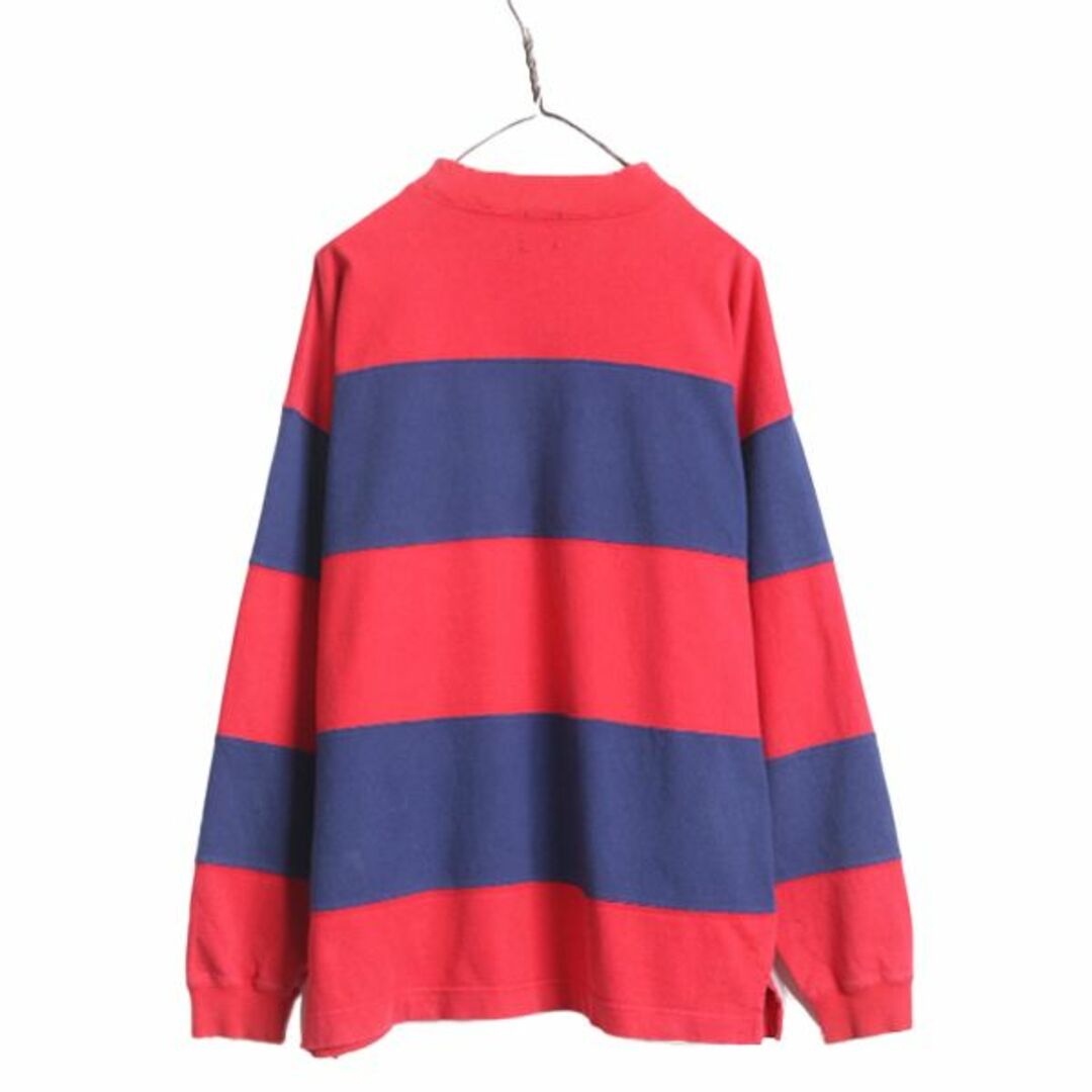 90s OLD GAP モックネック ボーダー 長袖 Tシャツ メンズ XL 程/ 90年代 オールド ギャップ ロンT ハイネック 大きいサイズ 2トーン 赤 紺 メンズのトップス(Tシャツ/カットソー(七分/長袖))の商品写真