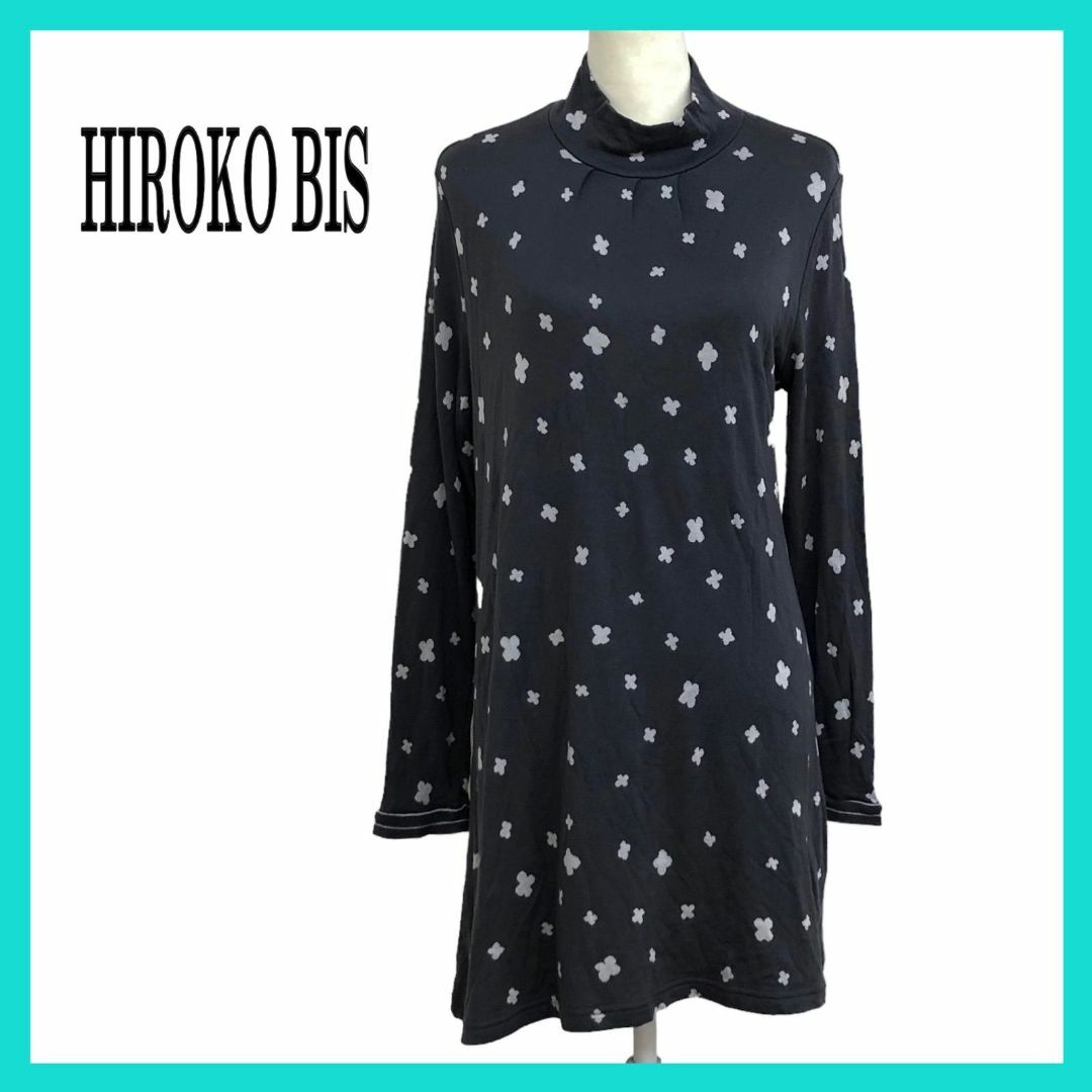 HIROKO BIS(ヒロコビス)の美品 HIROKO BIS ヒロコビス チュニック ブラック 花柄 レディースのトップス(チュニック)の商品写真