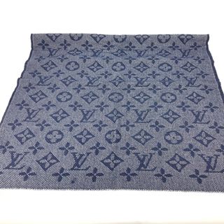 ルイヴィトン(LOUIS VUITTON)のルイヴィトン LOUIS VUITTON エシャルプ・モノグラム コージー M73456 モノグラム フリンジ ストール マフラー ウール マリーヌ ネイビー 美品(マフラー)