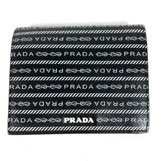 プラダ(PRADA)のプラダ PRADA 総柄 ロゴ 1MV204 コンパクトウォレット 2つ折り財布 レザー ブラック 美品(財布)