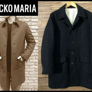 WACKO MARIA - 美品 ワコマリア 裏ボア フリース ヘリンボーン ステンカラー コート L