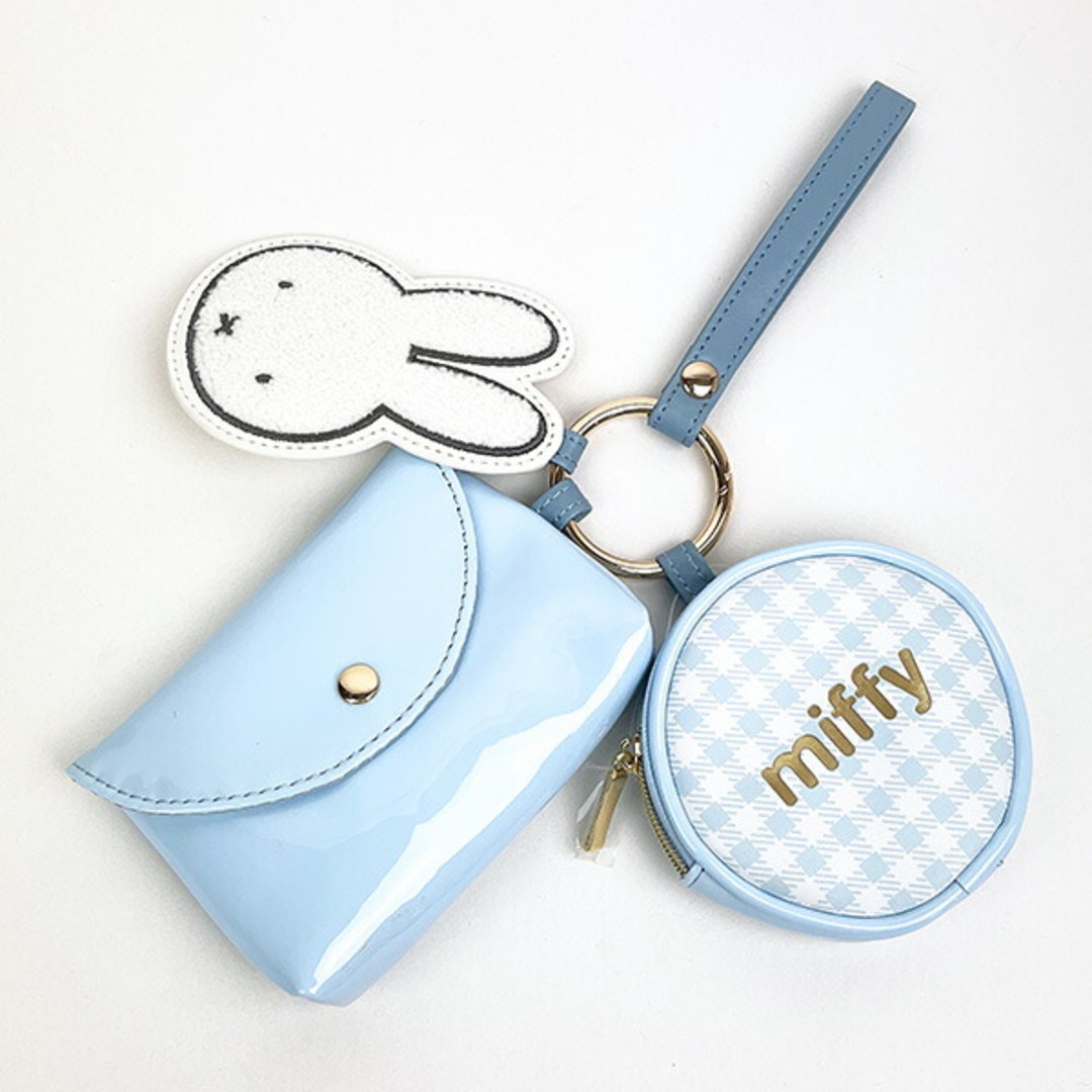 miffy(ミッフィー)のミッフィー ポーチセット ブルー エナメル 千鳥柄 小物入れ コインケース レディースのバッグ(ボディバッグ/ウエストポーチ)の商品写真