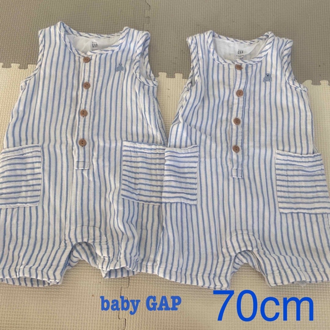 GAP(ギャップ)のbaby GAP ストライプ くまさん ロンパース 双子 70cm キッズ/ベビー/マタニティのベビー服(~85cm)(ロンパース)の商品写真