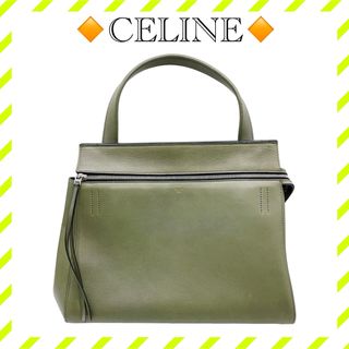 セリーヌ(celine)の美品 セリーヌ レザー エッジ ハンドバッグ グレーグリーン レディース(ハンドバッグ)