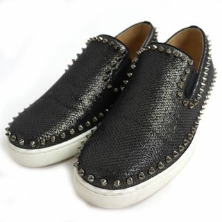 クリスチャンルブタン(Christian Louboutin)の美品△クリスチャンルブタン 1210353 PIK BOAT FLAT LUREX MUSICHALL/GG スパイクスタッズ フラットシューズ スリッポン ブラック系 41(スリッポン/モカシン)