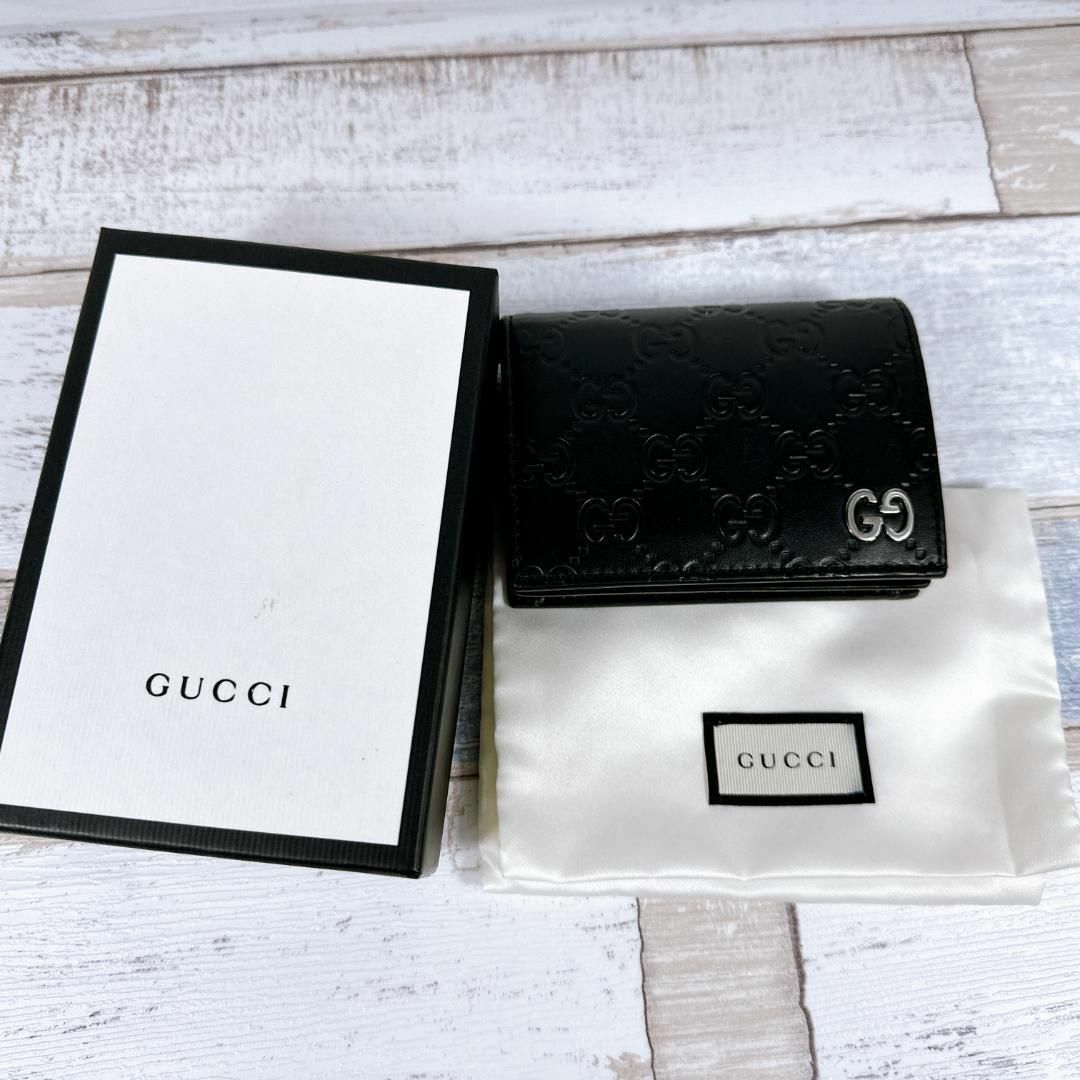 Gucci(グッチ)のGUCCI　グッチ　グッチシマ　二つ折り財布　コンパクトウォレット　ブラック レディースのファッション小物(財布)の商品写真