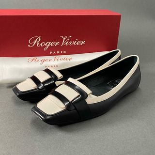 ロジェヴィヴィエ(ROGER VIVIER)の1c1 Roger Vivier ロジェヴィヴィエ イタリア製 フラットパンプス シューズ スクエアトゥ 36 ベージュ ブラック レザー MADE IN ITALY(ハイヒール/パンプス)