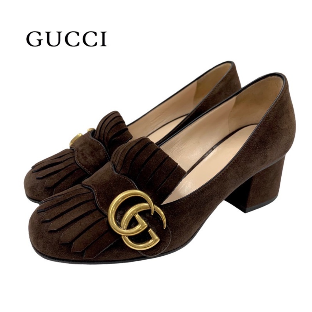 Gucci(グッチ)のグッチ GUCCI ダブルG GGマーモント パンプス 靴 シューズ フリンジ スエード ブラウン レディースの靴/シューズ(ハイヒール/パンプス)の商品写真